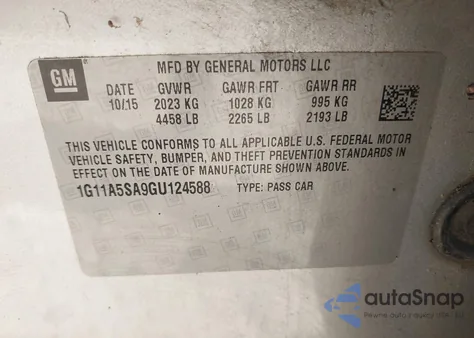 2016 Chevrolet Malibu Limited Ls из США, поврежденный, VIN 1G11A5SA9GU124588